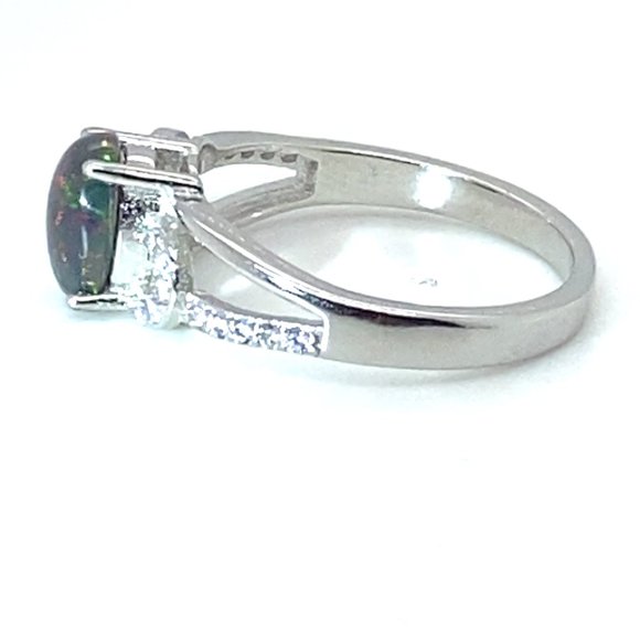 Black Opal 1.31ct Platinum Finish Solid 925 Sterling Silver Ring - Picture 7 of 7